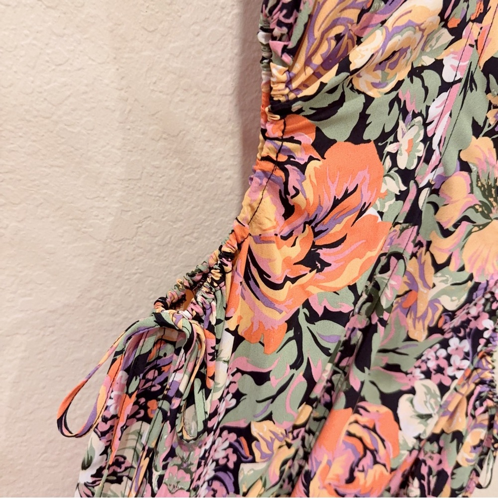 Astr Floral Cutout Midi Dress - Black, Yellow, Pink, Green - Picture 4 of 9